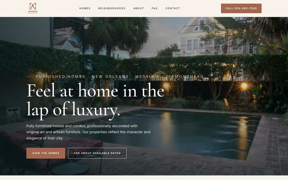 Redesigned Aquarian Holdings homepage
